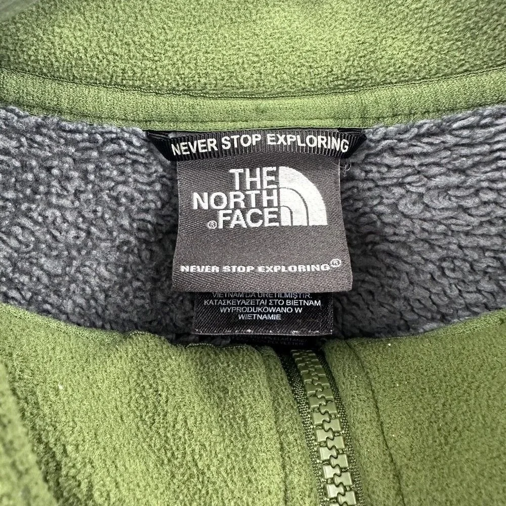 The North Face Full Zip Fleece Jacket Green Grey Chest Pocket Mock Neck Mens XL